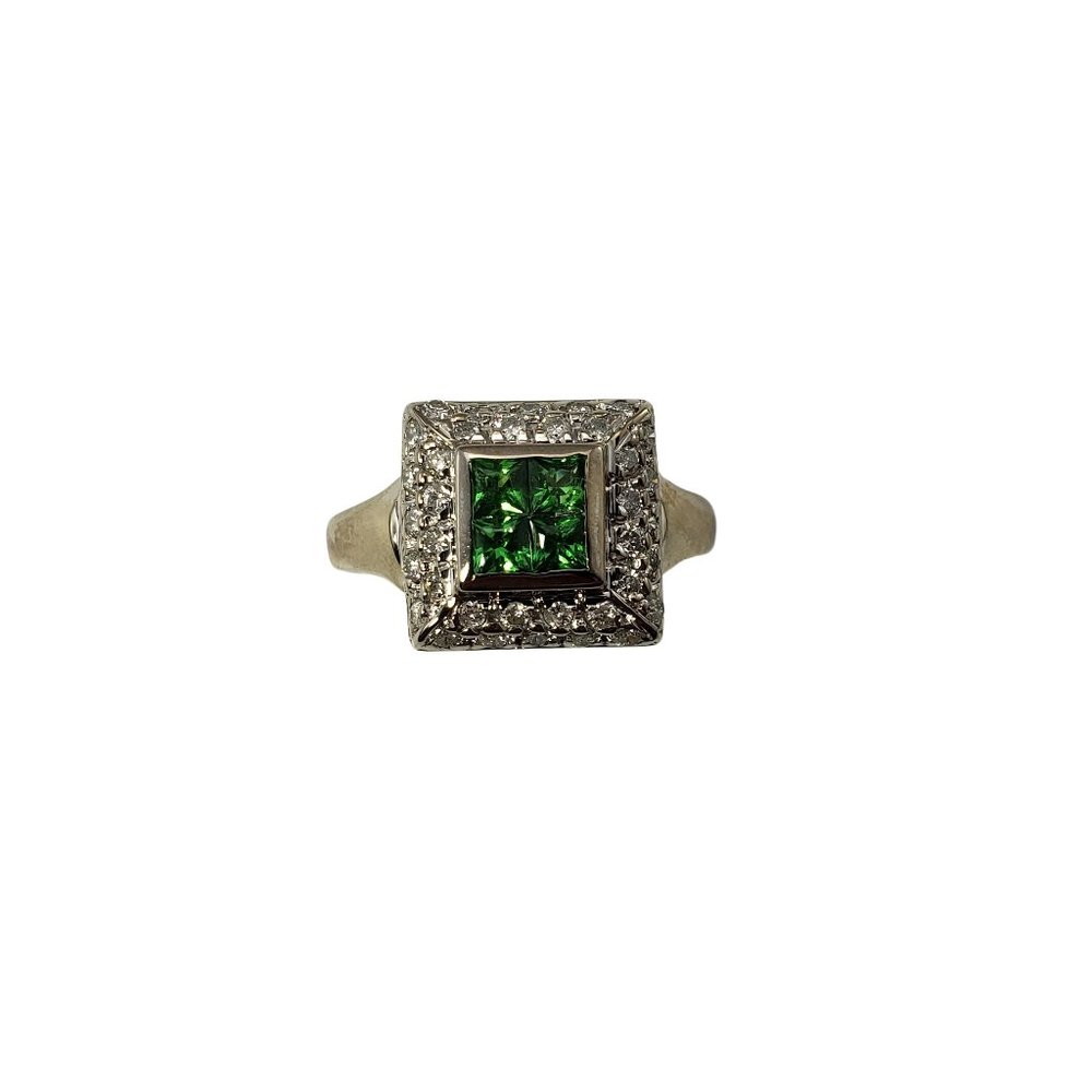14 Karat White Gold Green Tourmaline and Diamond Ring Size 6.5 #12082